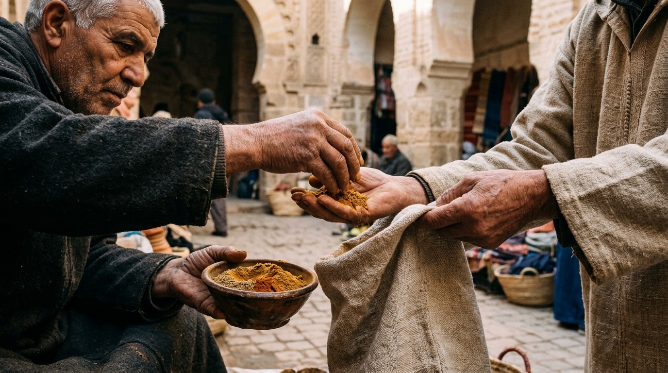 Merchants exchanging goods across trade routes and commercial ports.